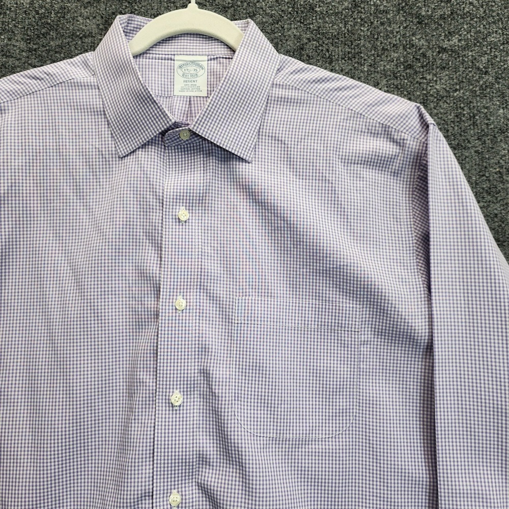 Brooks Brothers Regent Mens Non-Iron‎ Supima Cotton Gingham Dress Shirt 17.5/35
